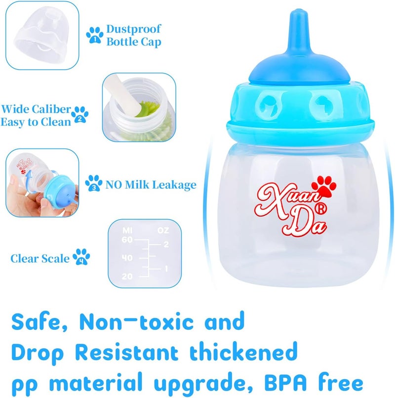 Xuanda Pet Feeding Bottle and Syringes,60ml Nursing Bottle, 3 Sizes Nipples with Ventilation Valve Resistant Tearing Perfect for Puppies, Kittens, Small Wildlife (Blue) - Image 3
